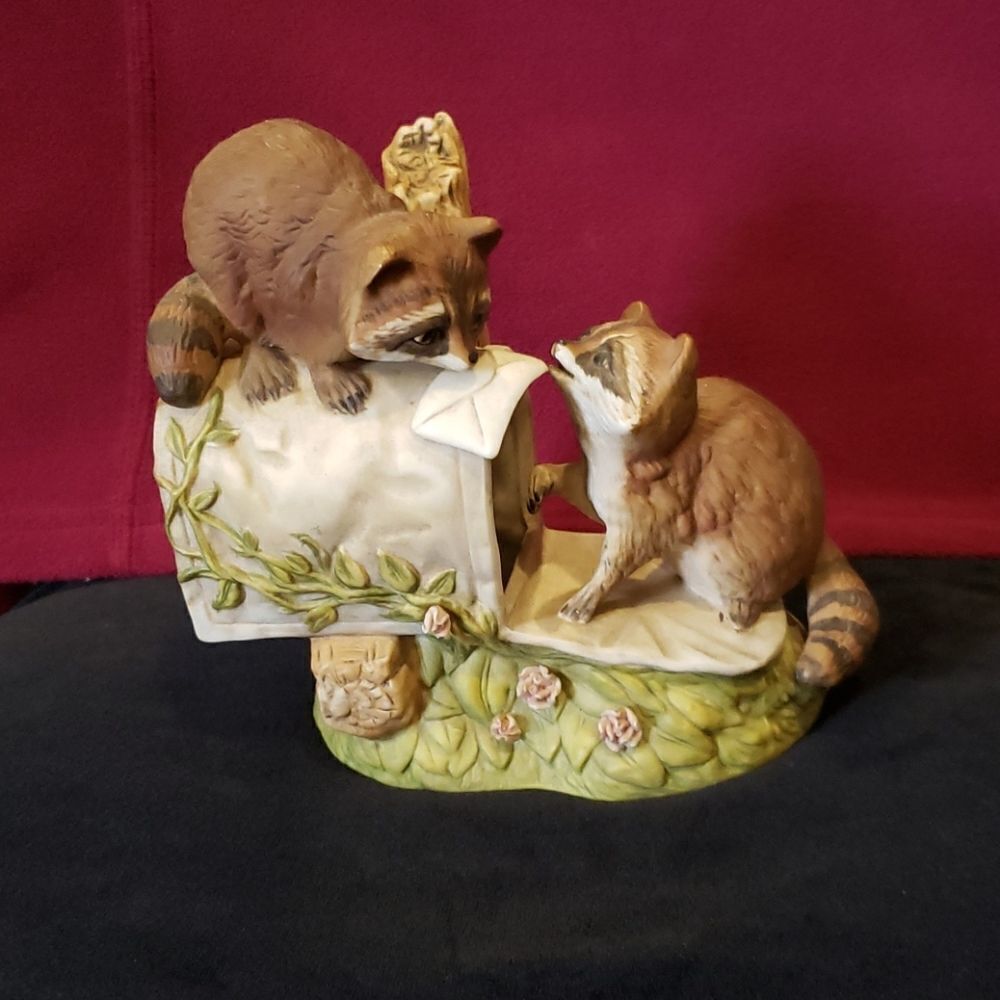 Homco Masterpiece Collection Porcelain Raccoons on Mailbox